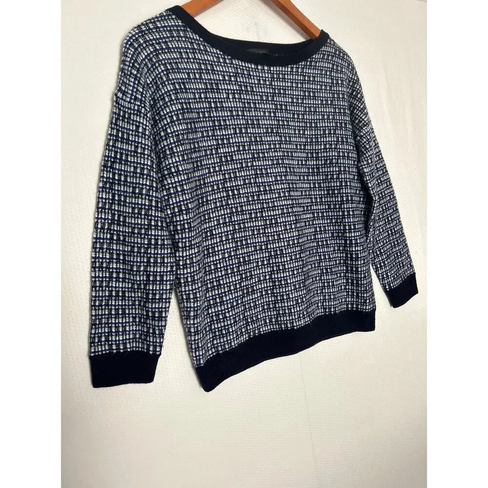 J.Crew Women’s Wool Blend Knit Sweater Navy Cream Size Small Crewneck‎ Pullover